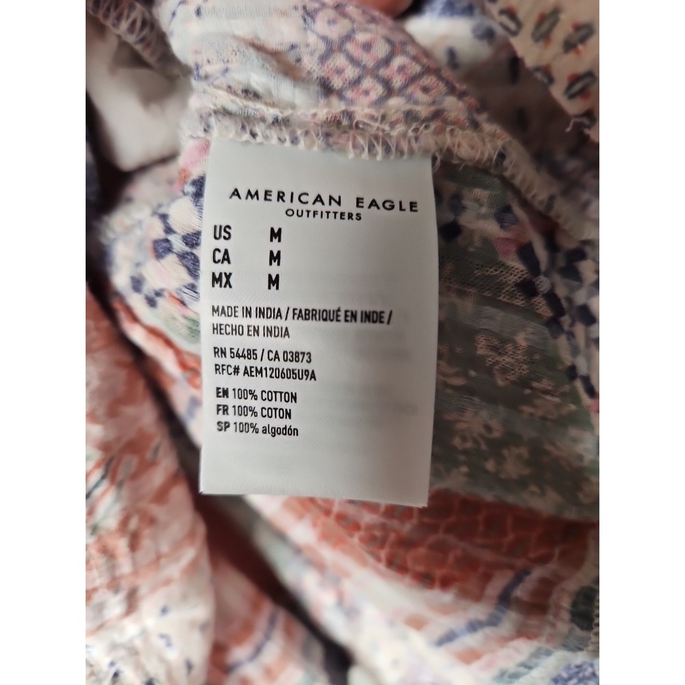 American Eagle Blouse M Pink Patchwork Babydoll Cropped Boho CottageCore Gauzey - Picture 4 of 14